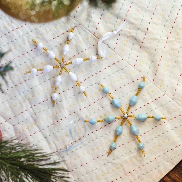 Beaded Snowflake Ornament Set- Blue and White